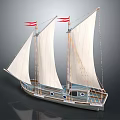 Sailing Ship With White Sails Red Flags And Blue White Hull Details