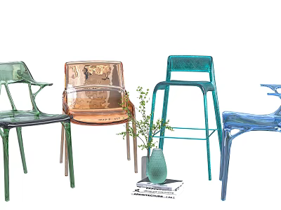Transparent Casual Chairs In Modern Design With Multiple Colors And Decorative Vase 3d model