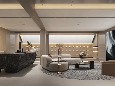 Modern Basement Interior With Comfortable Sofa Coffee Table And Decorative Lighting 3d model