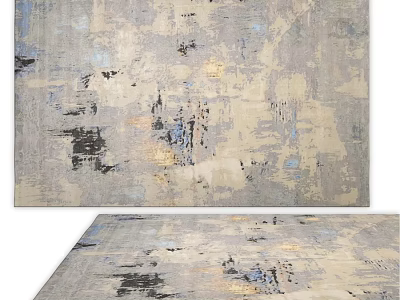 Abstract Square Rug In Beige Gray With Black Blue Irregular Brushstroke Patterns 3d model