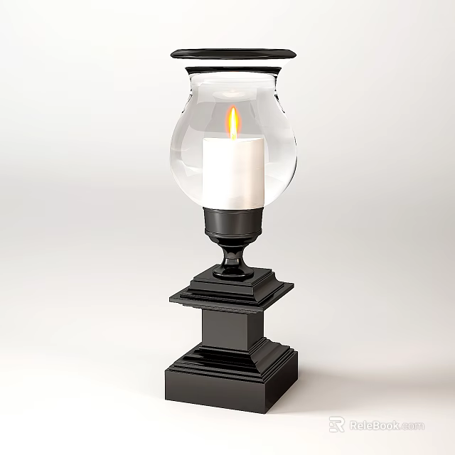 Vintage Candle Lamp With Transparent Glass Shade And Black Base Design 3d model 