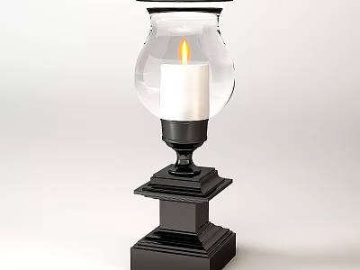 Vintage Candle Lamp With Transparent Glass Shade And Black Base Design 3d model