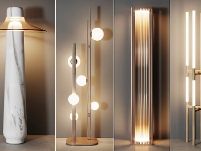 Modern Floor Lamps Featuring Marble Bases Spherical Lights And Striped Designs 3d model
