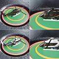 Modern Helicopter Parked On Green Helipad With Yellow Red Lines And Rotors