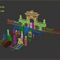 Ornate Traditional Stone Architectural Components With Archway Fence Columns And Sculptures