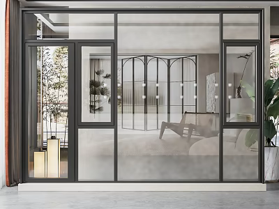 Modern Interior With Large Floor To Ceiling Windows And Furniture 3d model