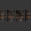 Four Black Metal Drums With Orange Stripes As Decorative Equipment