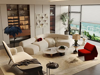 Elegant Curved Sectional Sofa And Marble Coffee Table Set For Modern Luxury Living Room 3d model