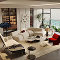 Elegant Curved Sectional Sofa And Marble Coffee Table Set For Modern Luxury Living Room