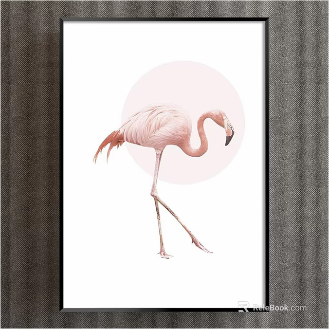 Pink Flamingo Animal Painting With Minimalist Design And Pink Circle Background 3d model 