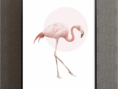 Pink Flamingo Animal Painting With Minimalist Design And Pink Circle Background 3d model