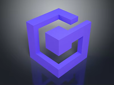 Purple 3D Abstract Geometric Structure With Interlocking Cube Forms And Shiny Surface 3d model