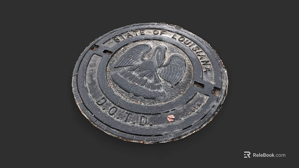 Vintage Louisiana State DOTD Road Infrastructure Manhole Cover with Eagle Design 3d model 
