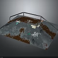 Skateboard Ramp Architectural Structure With Blue Surface Rust Marks Graffiti And Railings 3d model