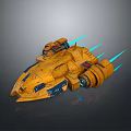 Yellow Sci Fi Spaceship 3D Model With Blue Thrusters And Detailed Design 3d model