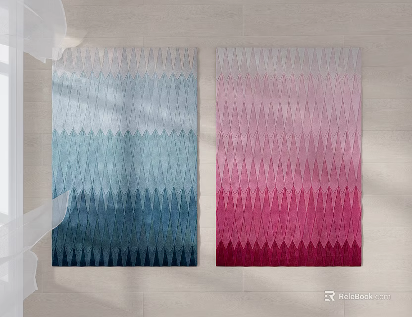 Modern Square Rugs Featuring Blue Pink Gradient Chevron Pattern Design 3d model