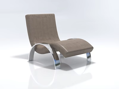 Modern Minimalist Brown Leather Single Chair With Silver Metal Frame Design 3d model