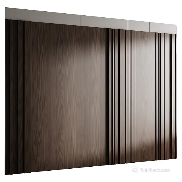 Elegant Dark Wood Grain Wall With Vertical Stripes Modern Interior Design 3d model