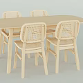 Natural Style Wooden Oval Dining Table Set With Four Rattan Backrest Chairs