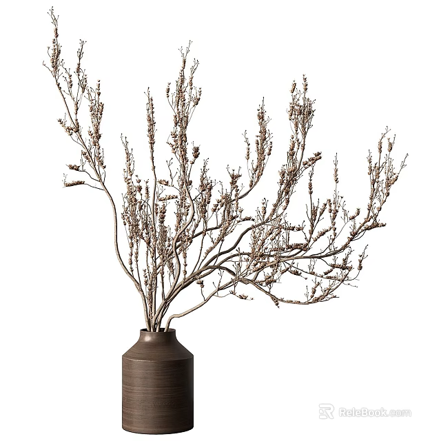 Dark Brown Vase With Slender Dried Branches For Minimalist Interior Decor 3d model