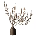 Dark Brown Vase With Slender Dried Branches For Minimalist Interior Decor 3d model
