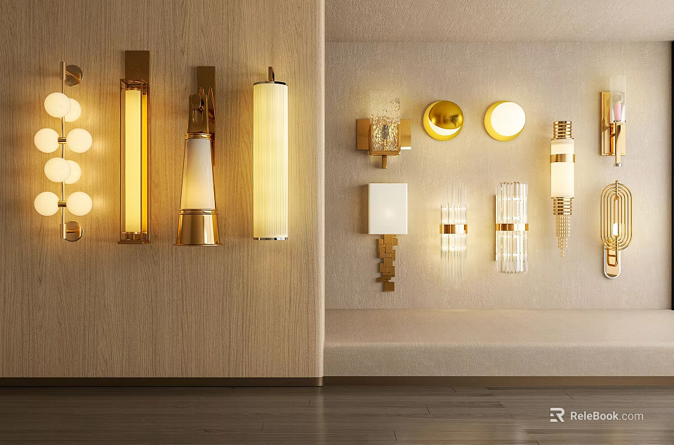 Modern Stylish Wall Lamps For Interior Design With Metal Frames And Glass Shades 3d model 