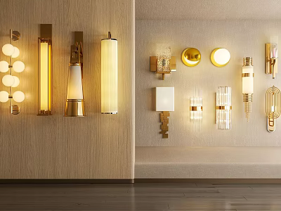 Modern Stylish Wall Lamps For Interior Design With Metal Frames And Glass Shades 3d model