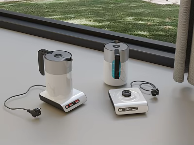 White Modern Small Appliances On Countertop Near Window With Power Cords 3d model