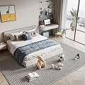 Cozy Children's Bed Bedroom with Soft Bedding Toys Study Desk and Artwork
