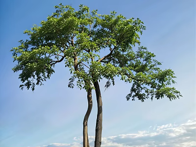 Lush Green Arbor With Two Trunks Against Clear Blue Sky Background 3d model