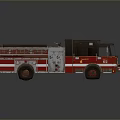 Red and White Fire Truck With Ladder Classic Emergency Vehicle Number 02 on Reflective Surface