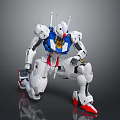 Futuristic Robot Character With Detailed Mechanical Design White Blue Red Crouching Pose