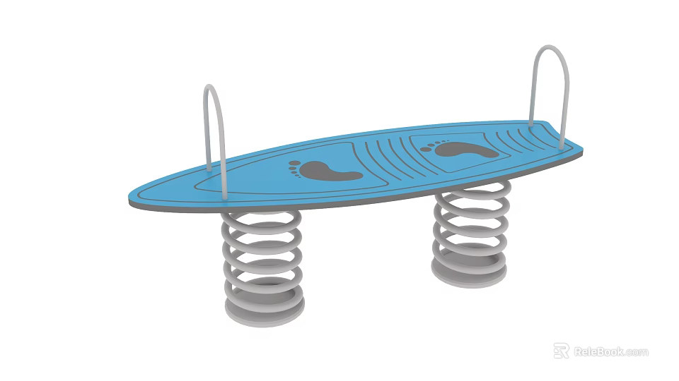 Outdoor Blue Spring Seesaw Playground Equipment With Footprints And Handles 3d model 