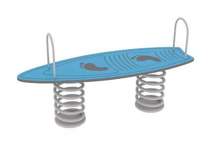 Outdoor Blue Spring Seesaw Playground Equipment With Footprints And Handles 3d model
