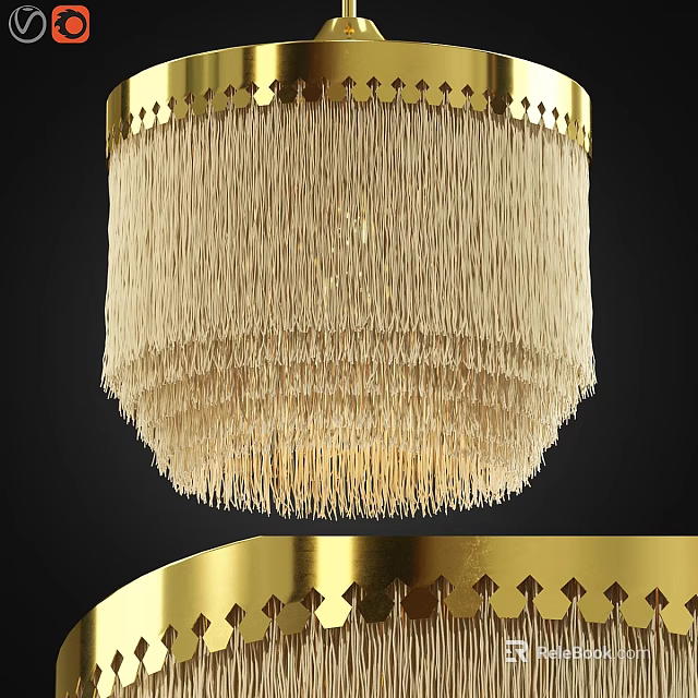 Elegant Modern Chandelier With Golden Frame And Layered Ivory Fringe Design 3d model 