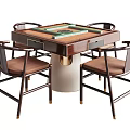 Elegant Entertainment Table With Mahjong Tiles White Base And Four Wooden Chairs With Brown Cushions