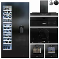 Sleek Modern Kitchen Appliances Featuring Wine Cooler Range Hood And Cooktop 3d model