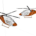 Two Red and White Helicopters Parked on Plain White Background 3d model