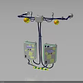 Industrial Equipment System With Blue Hanging Frame Yellow Balls Control Boxes And Cables