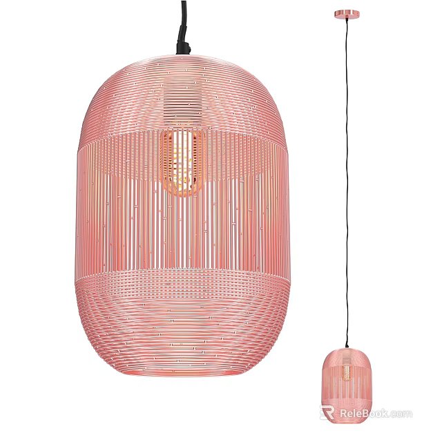 Pink Striped Oval Pendant Light Modern Design With Two Sizes 3d model 