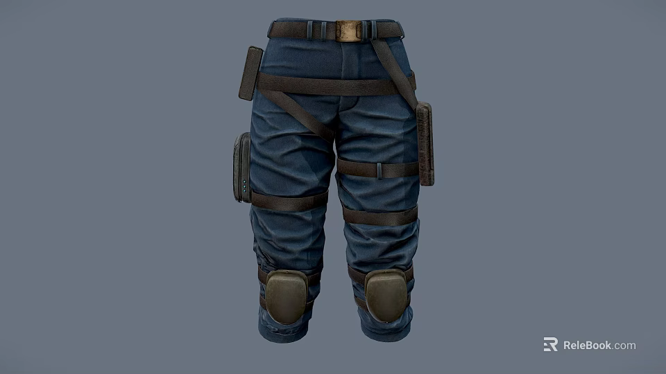 Deep Blue Tactical Cargo Pants With Adjustable Straps Multiple Pockets And Knee Pads 3d model