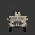 Beige Military Style Utility Vehicle with Roof Mounted Equipment and Antennas