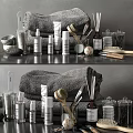 Elegant Perfume Cosmetics Collection With Skincare Bottles Brushes Towels And Jars