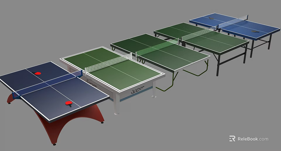 Ping Pong Tables As Sports Equipment With Various Green And Blue Tops 3d model 