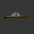 Cartoon Castle Model Scene With Green Grass Moat And Stone Towers