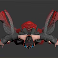 3D Character Costume Design With Black Red Robe Red Flowing Ribbons And Gem Accents