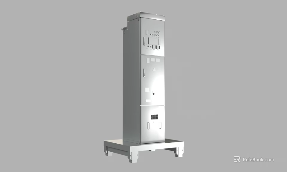 Vertical Industrial Equipment Metal Cabinet With Control Panels And Wheeled Base 3d model 
