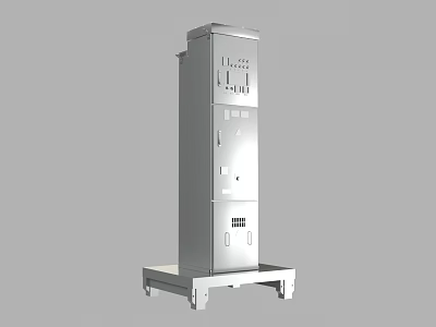 Vertical Industrial Equipment Metal Cabinet With Control Panels And Wheeled Base 3d model