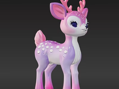 Cute Pink And Purple Cartoon Deer Toy With White Spots And Large Ears 3d model