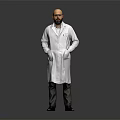 Man In White Lab Coat Standing Against Gray Background With Hands In Pockets 3d model